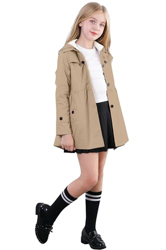 Image of Betusline Girl's Single Breasted Trench Coat Hooded Dress Coat Outerwear, 2-14 Years