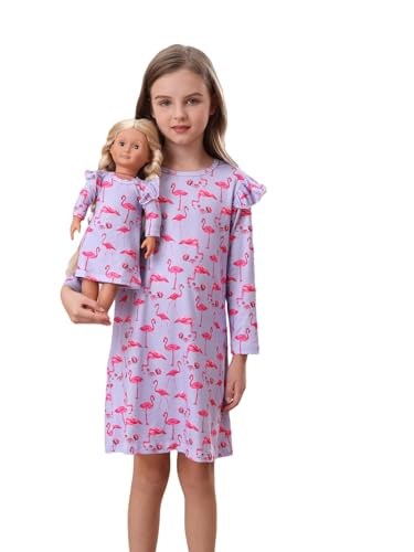 Bow Dream Toddler Girls Casual Dress Cute Flamingo Kids Clothes Animal Pattern Long Sleeve Dress