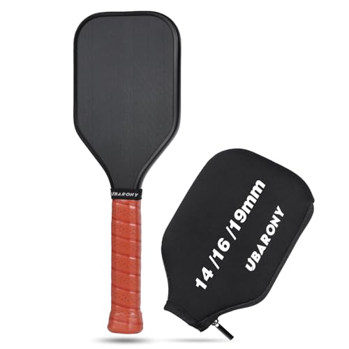 Pickleball Training Paddle, 7.6-8.2oz Pickleball Trainer 16mm, Raw Carbon Fiber Sweet Spot Pickle Ball Paddle with Paddle Cover, Extra Long Handle for Men Women, Shot and Spin Frosted Surface