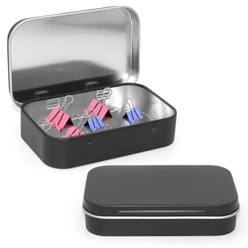 JEYORZY 2 PCS Latas rectangulares vacías de metal con bisagras, latas pequeñas con tapas,Portátil Gadget Pequeño para almacenamiento de caramelos, joyas, manualidades(Negro)