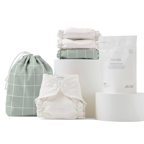 Image of Esembly Try-It Kit - Cloth Diaper Starter Set with Organic Cotton Diapers, Waterproof Diaper Cover, Wet Bag, and Laundry Detergent - Lattice, Size 1 (7-18lbs)