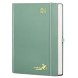 POPRUN Agenda 2026 2027 Codzienny A4, 22 x 30,5 cm, twarda okładka, 1 dzień 1 strona od poniedziałku do niedzieli z miesięcznymi zakładkami, gruby papier 80 GSM EU,Zielony Midnight