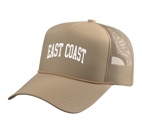 East Coast Vintage Style Trucker Hat with Adjustable Mesh Back, Khaki
