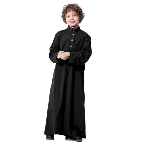 FYMNSI Arabic Thobe For Muslim Boys Robes Long Sleeve Kaftan With Pockets Solid Color Middle East Abayas Dubai Clothing 4-14T2
