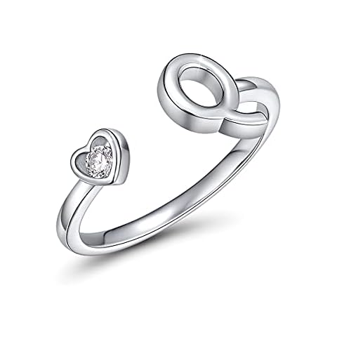 ANNA QUEEN Initial Letter Rings Women Girls 925 Sterling Silver Adjustable Open Ring with Cubic Zirconia Stacking Ring Jewelry Gifts for Wife Mom Girlfriend Her Brithday Valentines Christmas Cover