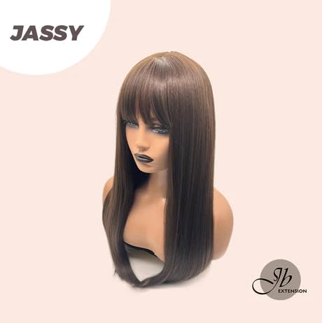 Miniatura 4 de JASSY - Peluca de cabello largo natural liso marrón con flequillo completo, para usar y llevar, sin pegamento, pelucas sintéticas naturales para uso