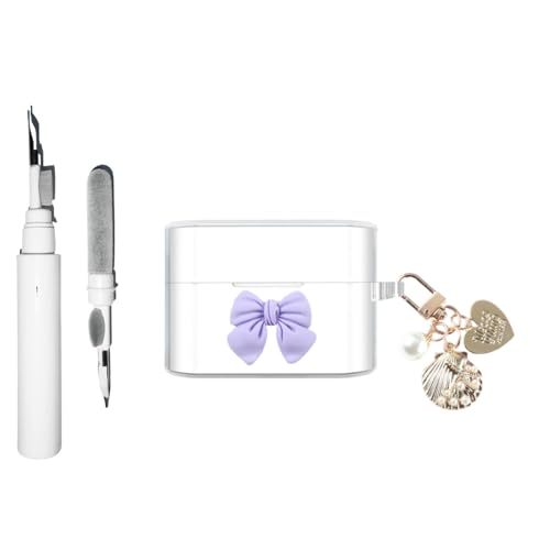 TSVSXS Schutzhülle für Damen, niedlich, transparent, kompatibel mit Sony WF-1000XM6 2026, mit Perlen-Schlüsselanhänger und Reinigungsset, 3D-Schleife, weiches TPU, transparent, stoßfest, 3-in-1