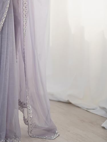 Image of AKHILAM Women's Net Embellished Saree With Unstitched Blouse Piece (AARYAN17101 KR Parent)