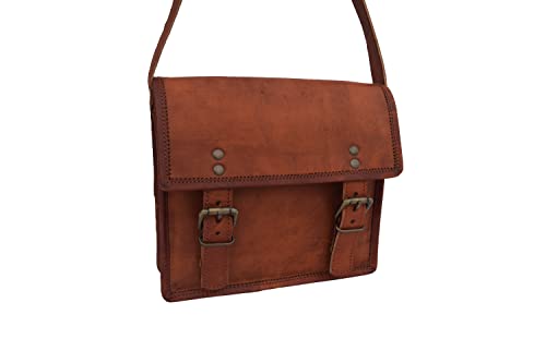 Handmade Vintage Leather Crossbody Sling Bag Teen Boys Girls Satchel Handbag Messenger Bags, 9 Inch Mini, Brown #TOP1