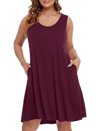 Image of BELAROI Women Plus Size Sundress Summer Casual Sleeveless Tshirt Dress Tie Dye Swing Tank Dresses with Pockets Beach Cover up