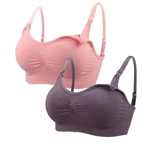 Kit com 2 Sutiã Amamentação Bojo Removível Confortável Gestante Sem Aro (BR, Alfa, GG, Regular, ROSA