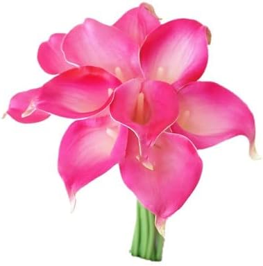 Sweet Home Deco Latex Real Touch 15" Artificial Calla Lily 10 Stems Flower Bouquet for Home/Wedding (Hot Pink)