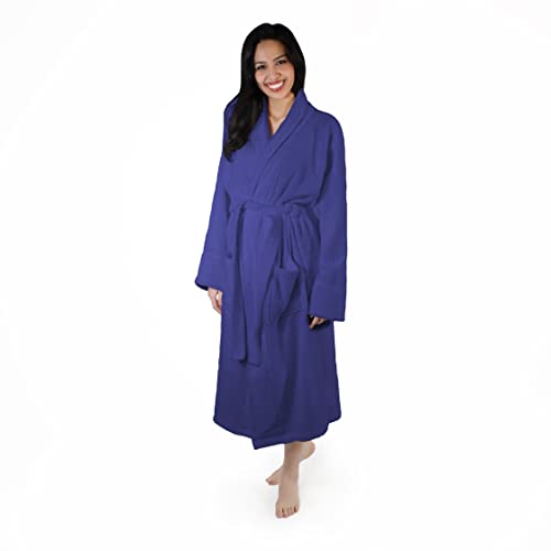 Superior Men's Traditional Premium Turkish Cotton Lightweight Long Bathrobe with Pockets- Large-X Large, Navy Blue3