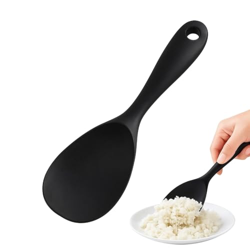 Colher Para Arroz de Silicone Preta 22cm - Utensílio Multiuso Ideal Para Servir Sem Riscar Panelas Com Design Moderno