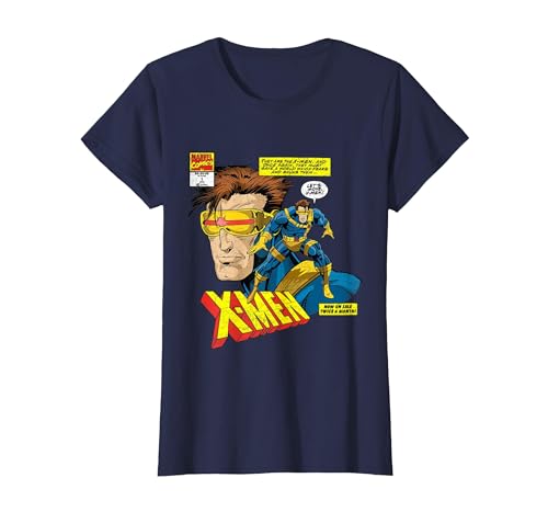Image of Marvel X-Men Cyclops Mutant Distressed Comic Art T-Shirt T-Shirt, Women, Navy Blue, Large