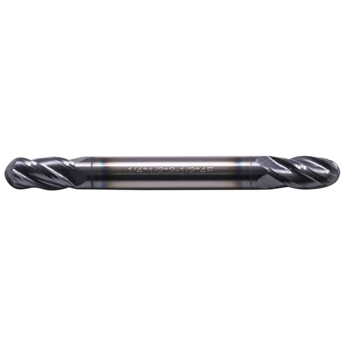 Image of BestParts 1 /4 inch Solid Carbide Ball Nose End Mill - Double End - AlTiN Coated, 4 Flute, 30 Degree Helix, 1 /4 inch Cutting Diameter, 1 /4 inch Shank Diameter, 1 /2 inch Length of Cut, 2-1 /2 inch Overall Length