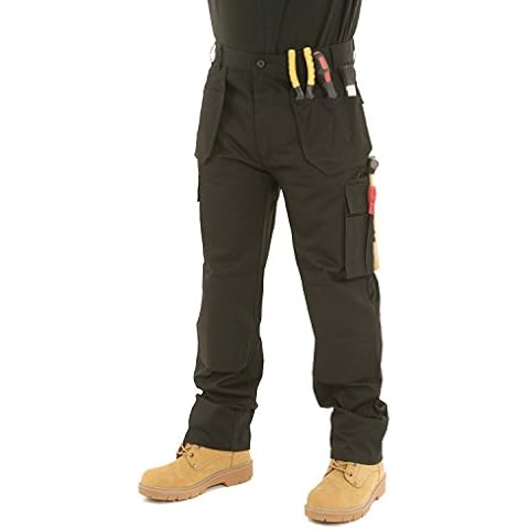SITE KING Mens Cargo Holster Pocket Work Trousers (30 Waist / 31" Regular Leg, Black) Cover