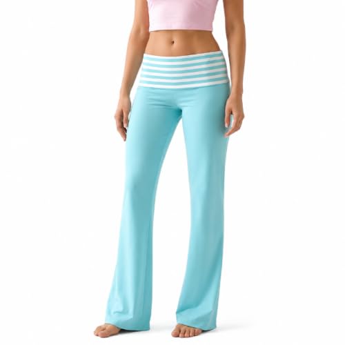 Argeousgor Women Yoga Fold Over Pants Flare Leggings Sweatpants Lounge Low Rise Workout Athletic Stretch Straight Leg Trousers S C Blue by Argeousgor - Used condition - US$24.11