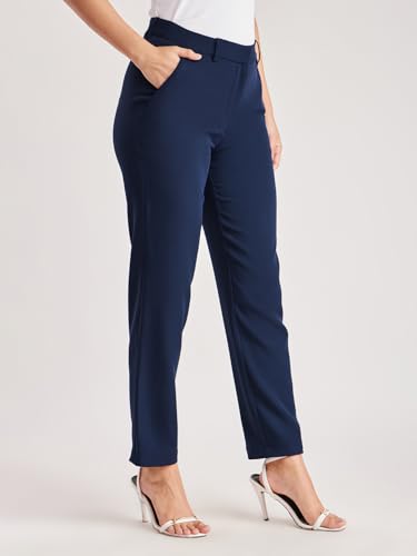 Image of FableStreet Women's Formal Trousers | Mid-Rise Straight-Leg Design | Flat Front & Permanent Crease | Polyester Lycra Fabric | Office Wear & Business Meeting