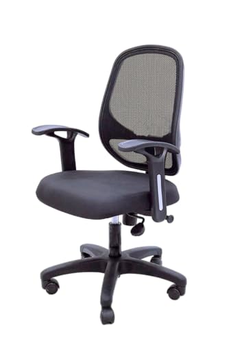 Image of Office Arm Chair with Frame, Mesh Back, Nylon Base, and Adjustable Handle, Cushion Fabric (802 Chair-Black)