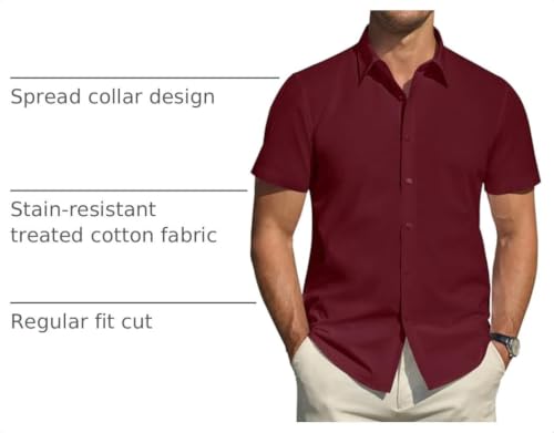Image of J.VER Men's Short Sleeve Dress Shirts Stretch Stain Shield Casual Button Down Shirts Solid Formal Shirt