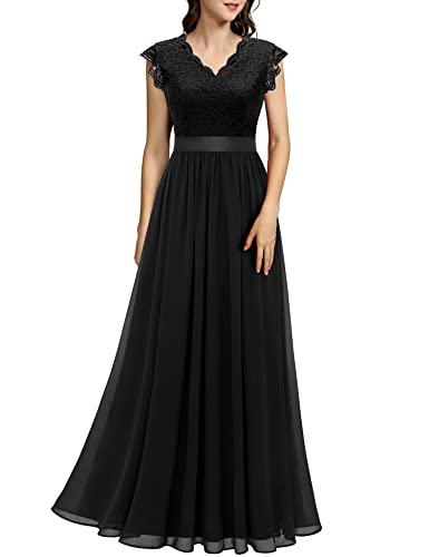 Image of Dressystar Women's V Neck Sleeveless Lace Bridesmaid Dress Wedding Party Gown