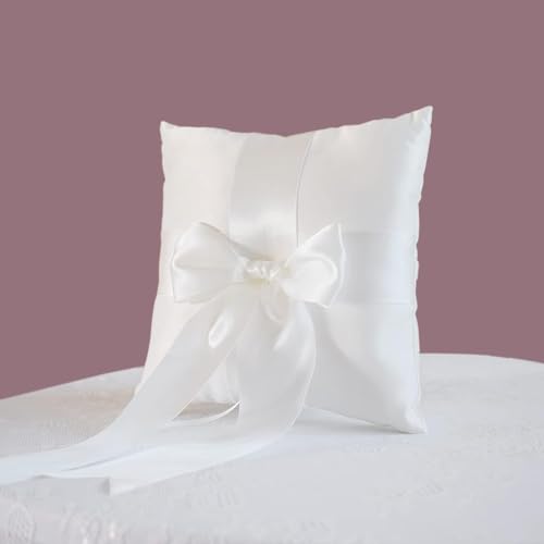 STAFUNI 2 PCS Wedding Ring Pillow, Ivory Ring Bearer Pillow, Simple Collection of Big Bow, Ring Bearer Holder for Wedding Party Ceremony