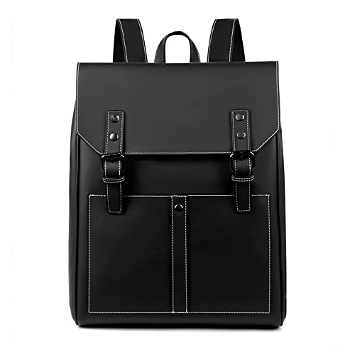 Sac à dos de voyage rétro noir grand volume en cuir souple pour ordinateur