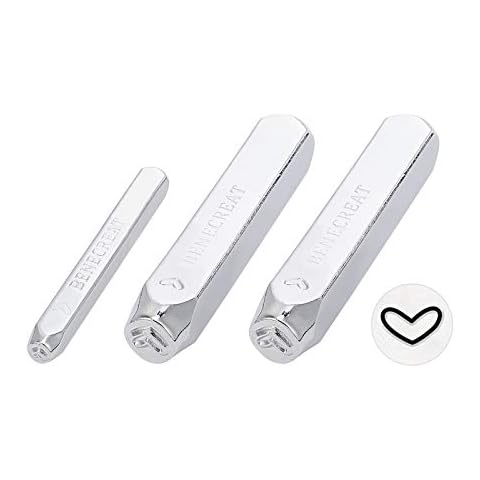 BENECREAT 3PCS Heart Design Metallstempelset, 2/4/6mm Metallstempel für Heimwerkerschmuck, Leder, Holzstempel Cover