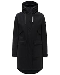 Navahoo Damen lange Übergangsjacke wasserdichter Softshellmantel mit Kapuze und großen Taschen Morgennebel 14 Black Gr. 3XL