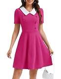 Bbonlinedress Women 1950s Vintage Dress Retro Rockabilly Peter Pan Collar Short Sleeve Cocktail A Line Dresses Rose M