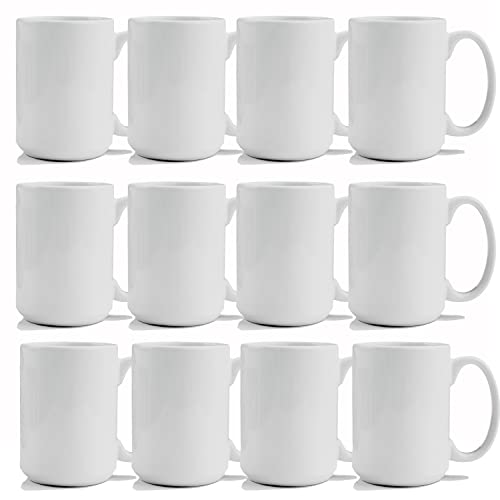TANGLONG Sublimation Mugs 15 oz, Sublimation Blanks, Bulk Coffee Mugs,White Cups for Coffee,Latte, Soup, Milk, Hot Cocoa Set of 12