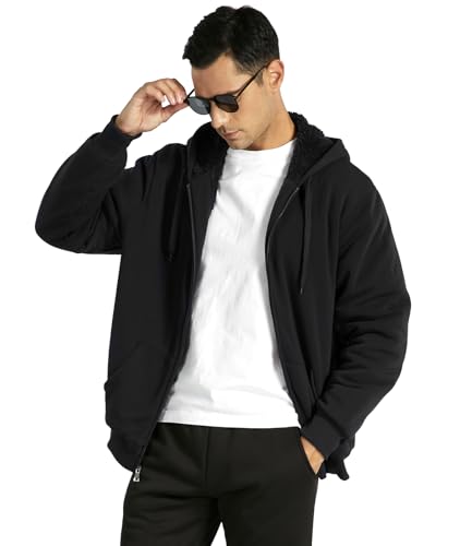 Image of SWISSWELL Men Zip Up Hoodies Sherpa Lined Jacket Heavyweight Fleece Sweatshirt Winter Warm Hooded Coat