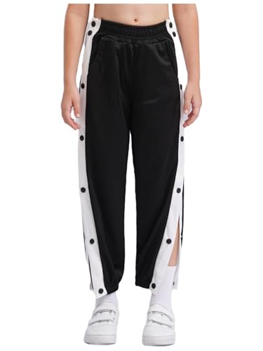 Kids Boys Loose Tear Away Basketball Pants Casual High Side Split Button Sweatpants Athletic Joggers