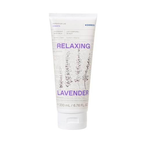 KORRES RELAXING LAVENDER Bodymilk für die Nacht mit Lavendelduft für Männer & Frauen, für ein entspannendes & beruhigendes Körperpflegeerlebnis, vegan, 200 ml