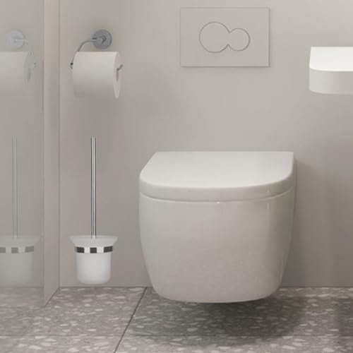 JASSFERRY Wall Mounted Toilet Brush and Holder Bathroom Mount Chrome Loo Brushes & Holders Set, Frosted Glass Tumbler - Image 7