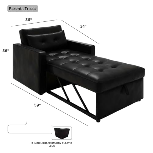 Image of FURNY Tressa 1 Seater Leatherette Pull-Out Sofa Cum Bed (Black) Premium Finish Sectional Sofa | Comfortable & Durable | Ideal for Living Room