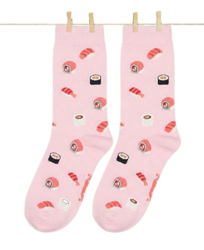 Roits Calcetines Sushi Rosa Hombre y Mujer - Calcetines de Dibujos Divertidos Originales Regalo Estampados Colores Molones Accesorios Comida (36-40)