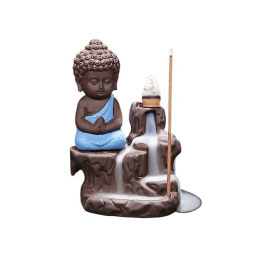 Monks Buddha Smoke Fountains for Home d?cor with 10 Incense Stick Holder Buddha,Positive Energy Items for Home,dhoop Fountain,showpiece for Home d?cor,Small Gift Items, (Blue)