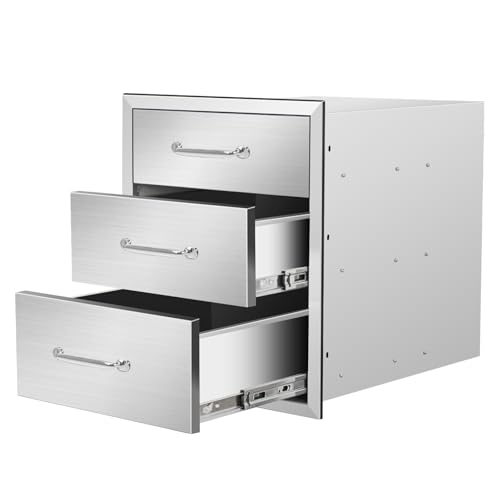 Image of Outdoor Kitchen Drawers 18 inch W x 21 inch H x 21 inch D Stainless Steel Triple Drawers with Ergonomic Handle for BBQ Island, Patio Grill Station & Outdoor Kitchen Cabinets