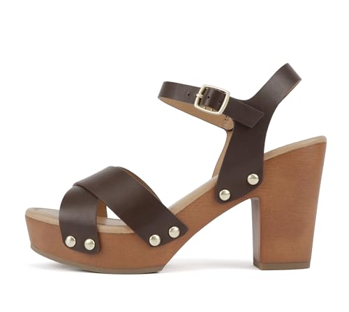 Image of Soda MIGUEL ~ Women Crisscross Band Fashion Chunky Platform Block Mid Heel Sandal with Ankle Strap and Stud