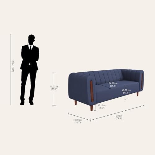 Image of Interio by Godrej Sofa Paramount 3 Seater Fabric Sofa for Living Room, 1-Year Warranty, Solid Wood, Ocean Blue