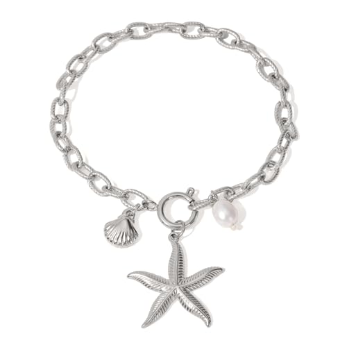 MUYAN Starfish Seashell Chain Bracelet for Women Trendy Beach Charm Bracelet Summer Jewelry