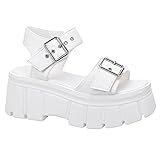 READYSALTED Buckle Universal Platform Strap Height Increasing Chunky Flatform Sandals for Women Wide Feet (LILU3-WH, US10)