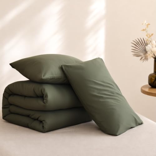 Image of ROSGONIA Full Size Comforter Set, Olive Dark Green, 3pcs Soft Bedding Quilt