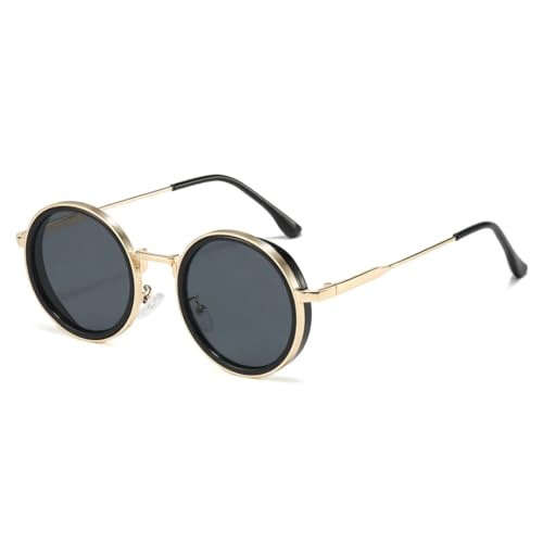 Lunettes de soleil rondes de luxe en métal finition rétro haut de gamme multicolore