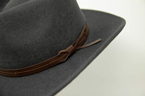 Borges & Scott Hardy - Lightweight Wide Brim Fedora - Leather Band - 100% Wool Felt - Crushable For Travel - Water Resistant - Dark Grey 56Cm #TOP5