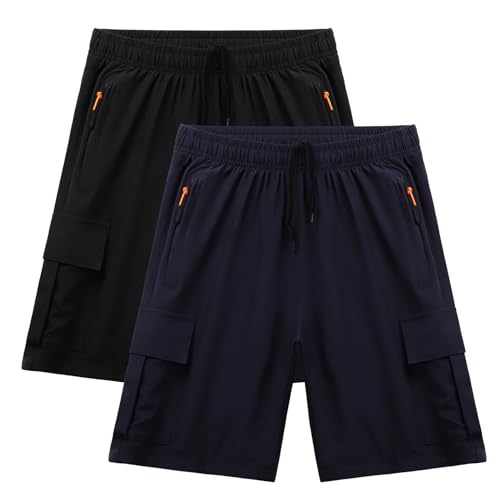 BEARAE Boys Cargo Shorts, Quick-Dry Lightweight Athletic with Zipper Pockets for Running, Hiking, Gym, Outdoor & Camping