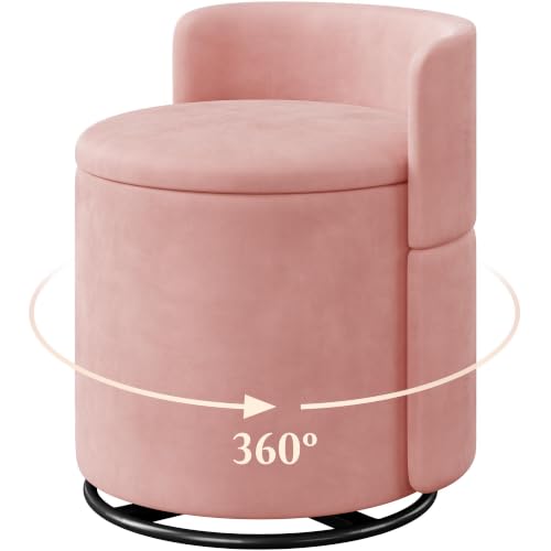 Image of Yaheetech Velvet Tub Chair with Hidden Storage, 360° Swivel Chair, Pink