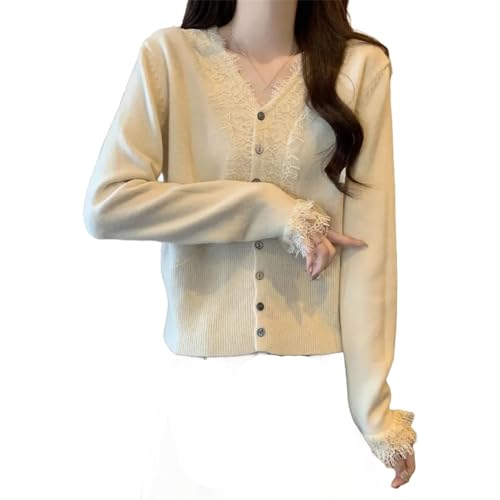 Women's Lace V-Neck Long Sleeve Knitted Sweater Spring Splice Open
